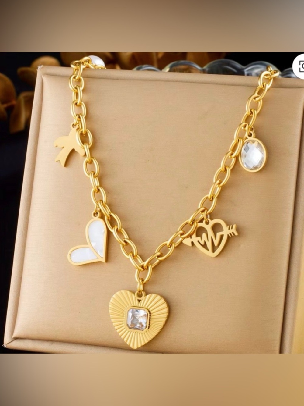 18K Gold Plated Stainless Steel Heart Charm Necklace